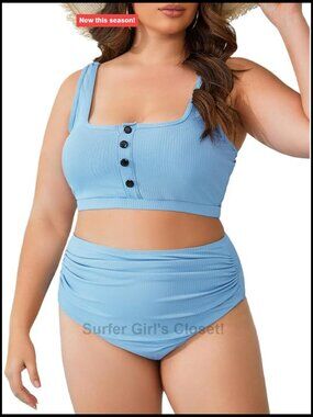Plus Size High Waist Bikini Set 2 Piece Tummy Control